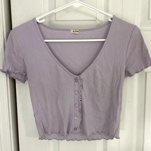 Garage Cropped Purple Short Sleeve Button Down Shirt Size Medium